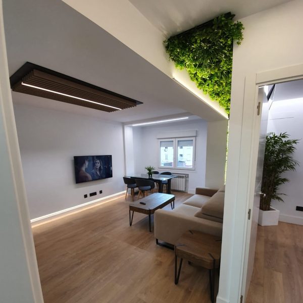 Interior minimalista con jardín vertical CHEFLERA
