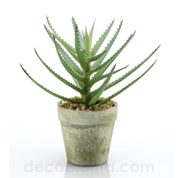 Planta de Aloe Vera artificial en maceta de cemento