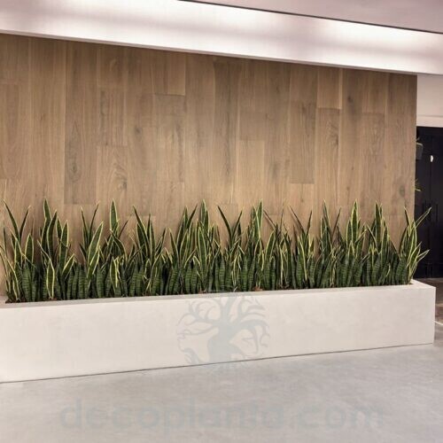 decoración interior con sansevierias artificiales