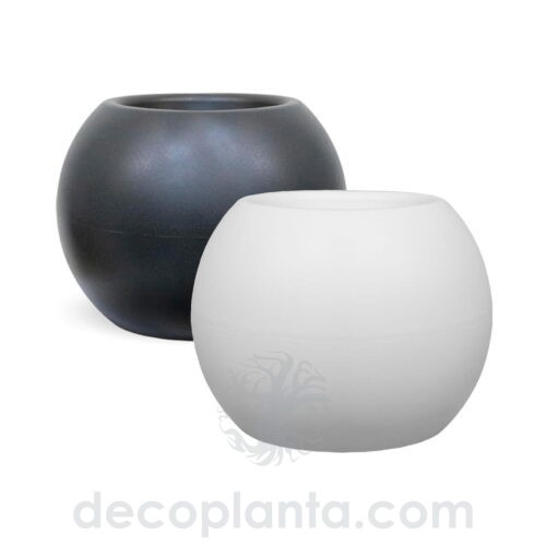 Jardinera redonda DECOESFERA, fabricada en resina de alta resistencia, válida para interior y exterior. Colores disponibles: Blanco y Negro.